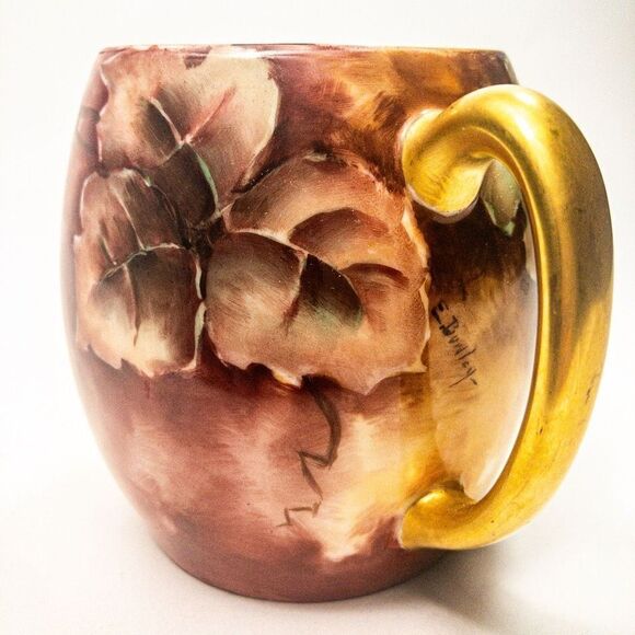 Antique T&V Limoges Porcelain Artist Signed Coffee Mug France - Picture 5 of 10